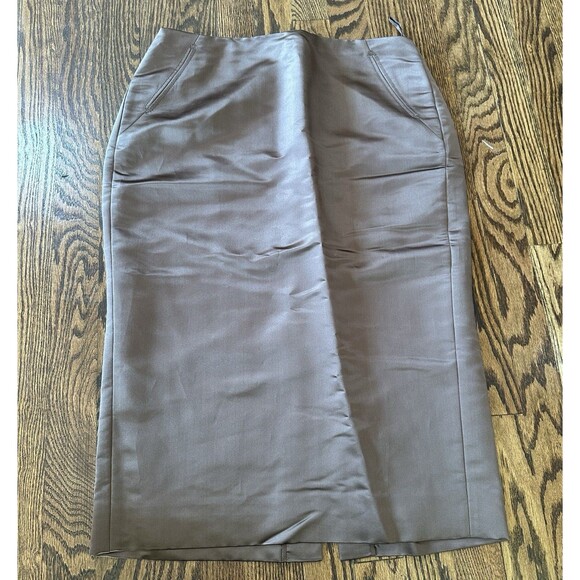 J Crew Brown 100% Silk Pencil Skirt‎ Lined Preppy Glam Party Office Academia 10 - Picture 1 of 6